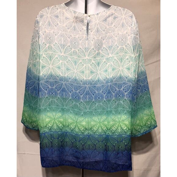 Alfred Dunner Top 18 Green Blue Ombré tie dye 3/4 sleeve flowy boho hippie - Picture 3 of 6